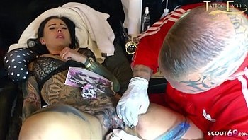 Rare Live Pussy Tattoo and Blowjob at same time for German Teen Snowwhite