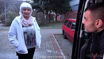 Milf busty whore found on the street get cum covered pussy in driving van