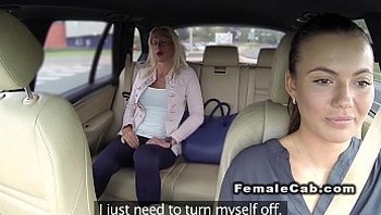Married blonde has lesbians sex in fake taxi