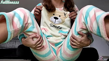 stepdad teasing petting small tits and shaved pussy at hand pajama