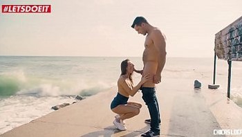 Wild petite babe fucked hard on a public beach - Sandra Wellness