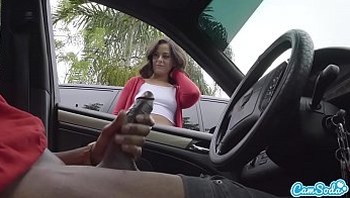 Dick Flash! Cute Teen Gives Me Hand Job in Public Parking Lot after She Sees My Big Black Cock