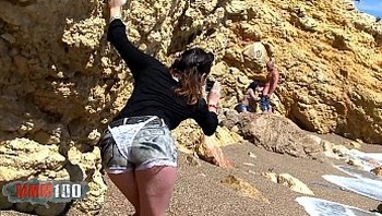 Voyeur girl invites herself into a couple beach fucking party