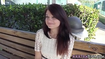 Petite slut swallows cum