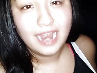 Very Cute asian teen swallow a big load